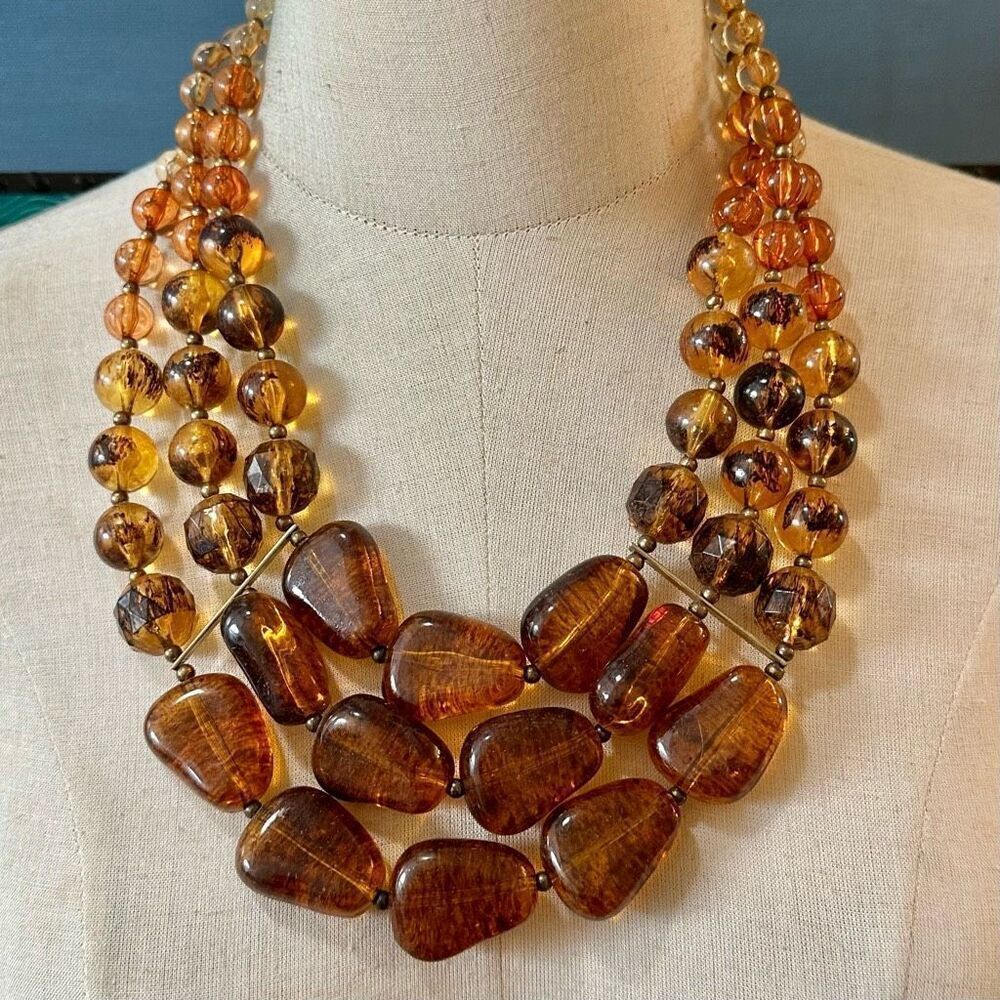 You and I amber tone multi strand statement necklace
